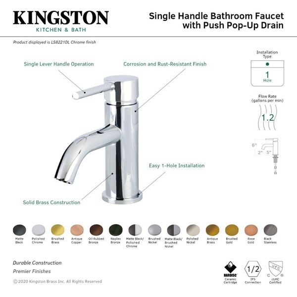 LS8226DL Concord Sgl-Handle Bathroom Faucet W/Push Pop-Up,Naples Brnz